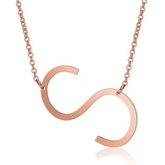 Sideways Alphabet Initial Large Letter Rose Gold Stainless Steel Pendant Necklace Women