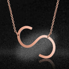 Sideways Alphabet Initial Large Letter Rose Gold Stainless Steel Pendant Necklace Women