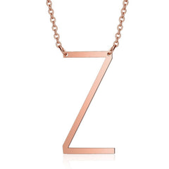 Sideways Alphabet Initial Large Letter Rose Gold Stainless Steel Pendant Necklace Women