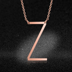 Sideways Alphabet Initial Large Letter Rose Gold Stainless Steel Pendant Necklace Women