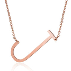 Sideways Alphabet Initial Large Letter Rose Gold Stainless Steel Pendant Necklace Women