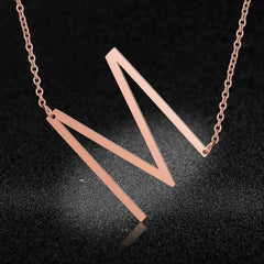 Sideways Alphabet Initial Large Letter Rose Gold Stainless Steel Pendant Necklace Women