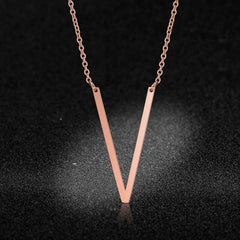 Sideways Alphabet Initial Large Letter Rose Gold Stainless Steel Pendant Necklace Women