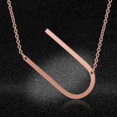Sideways Alphabet Initial Large Letter Rose Gold Stainless Steel Pendant Necklace Women