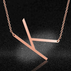 Sideways Alphabet Initial Large Letter Rose Gold Stainless Steel Pendant Necklace Women