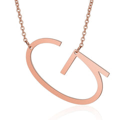 Sideways Alphabet Initial Large Letter Rose Gold Stainless Steel Pendant Necklace Women