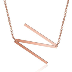 Sideways Alphabet Initial Large Letter Rose Gold Stainless Steel Pendant Necklace Women