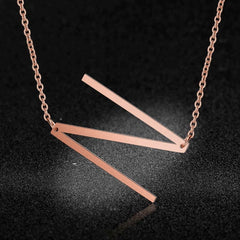Sideways Alphabet Initial Large Letter Rose Gold Stainless Steel Pendant Necklace Women