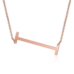 Sideways Alphabet Initial Large Letter Rose Gold Stainless Steel Pendant Necklace Women