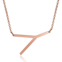 Sideways Alphabet Initial Large Letter Rose Gold Stainless Steel Pendant Necklace Women