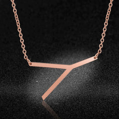 Sideways Alphabet Initial Large Letter Rose Gold Stainless Steel Pendant Necklace Women