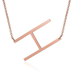 Sideways Alphabet Initial Large Letter Rose Gold Stainless Steel Pendant Necklace Women