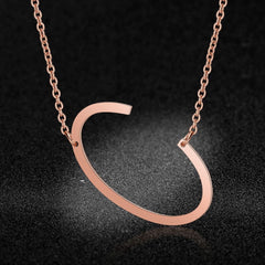 Sideways Alphabet Initial Large Letter Rose Gold Stainless Steel Pendant Necklace Women