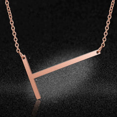 Sideways Alphabet Initial Large Letter Rose Gold Stainless Steel Pendant Necklace Women