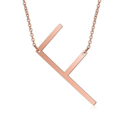 Sideways Alphabet Initial Large Letter Rose Gold Stainless Steel Pendant Necklace Women