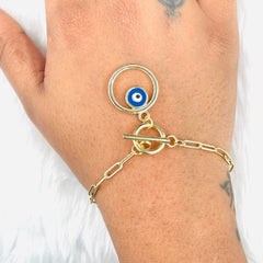 Enamel Blue White Gold Evil Eye Charms Chain Link Bracelet Girls