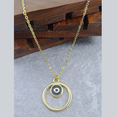 Round Evil Eye Brass Blue Enamel Pendant Chain Necklace For Women