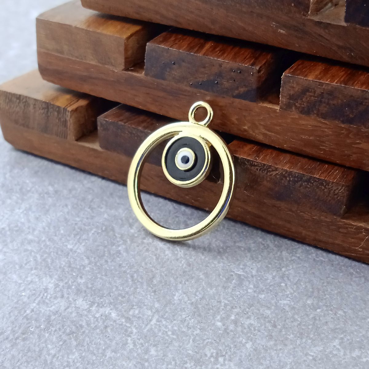 Round Evil Eye Brass Black Enamel Pendant Centre Pcs For Women