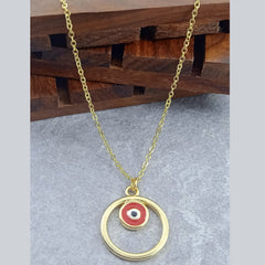 Round Evil Eye Brass Blue Enamel Pendant Chain Necklace For Women