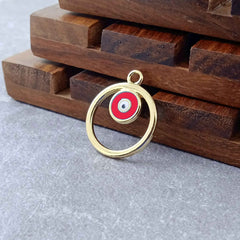 Round Evil Eye Brass Red Enamel Pendant Centre Pcs For Women