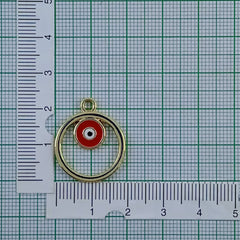 Round Evil Eye Brass Red Enamel Pendant Centre Pcs For Women