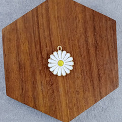 Daisy Flower Brass White Gold Enamel Pendant Center Pcs For Women