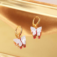 Copper Butterfly Gold White Hoop Stud Earring Pair For Women