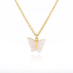 Butterfly White Gold Pendant Chain Necklace Women