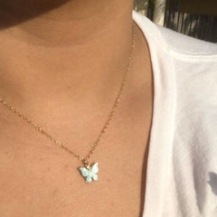 Butterfly White Gold Pendant Chain Necklace Women