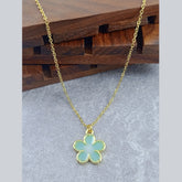 Flower Brass Green Gold Pendant Chain Necklace For Women