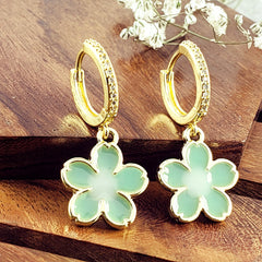 Flower Green Gold Drop Earring Pair For Women