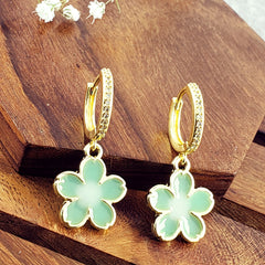 Flower Green Gold Drop Earring Pair For Women