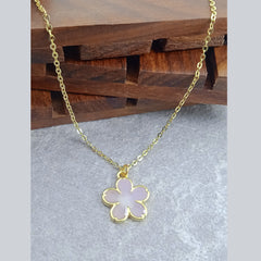 Flower Brass Green Gold Pendant Chain Necklace For Women