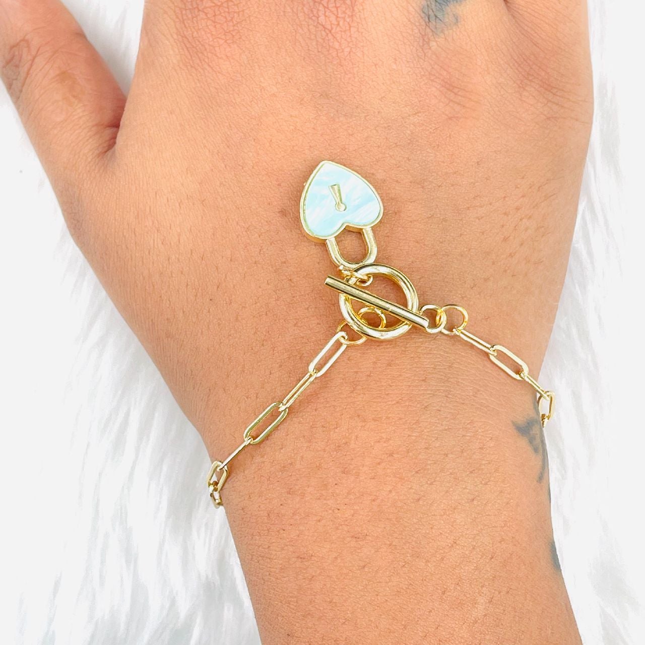 Copper White Gold Heart Charms Chain Link Bracelet Women Girls