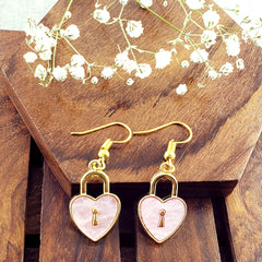 Lock Pink Gold Drop Earring Pair For Women