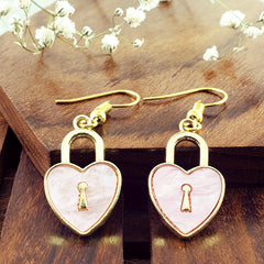 Lock Pink Gold Drop Earring Pair For Women
