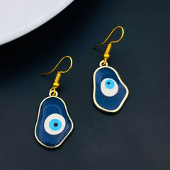 Amoeba Evil Eye Gold Black Enamel Dangler Drop Earring Pair Women