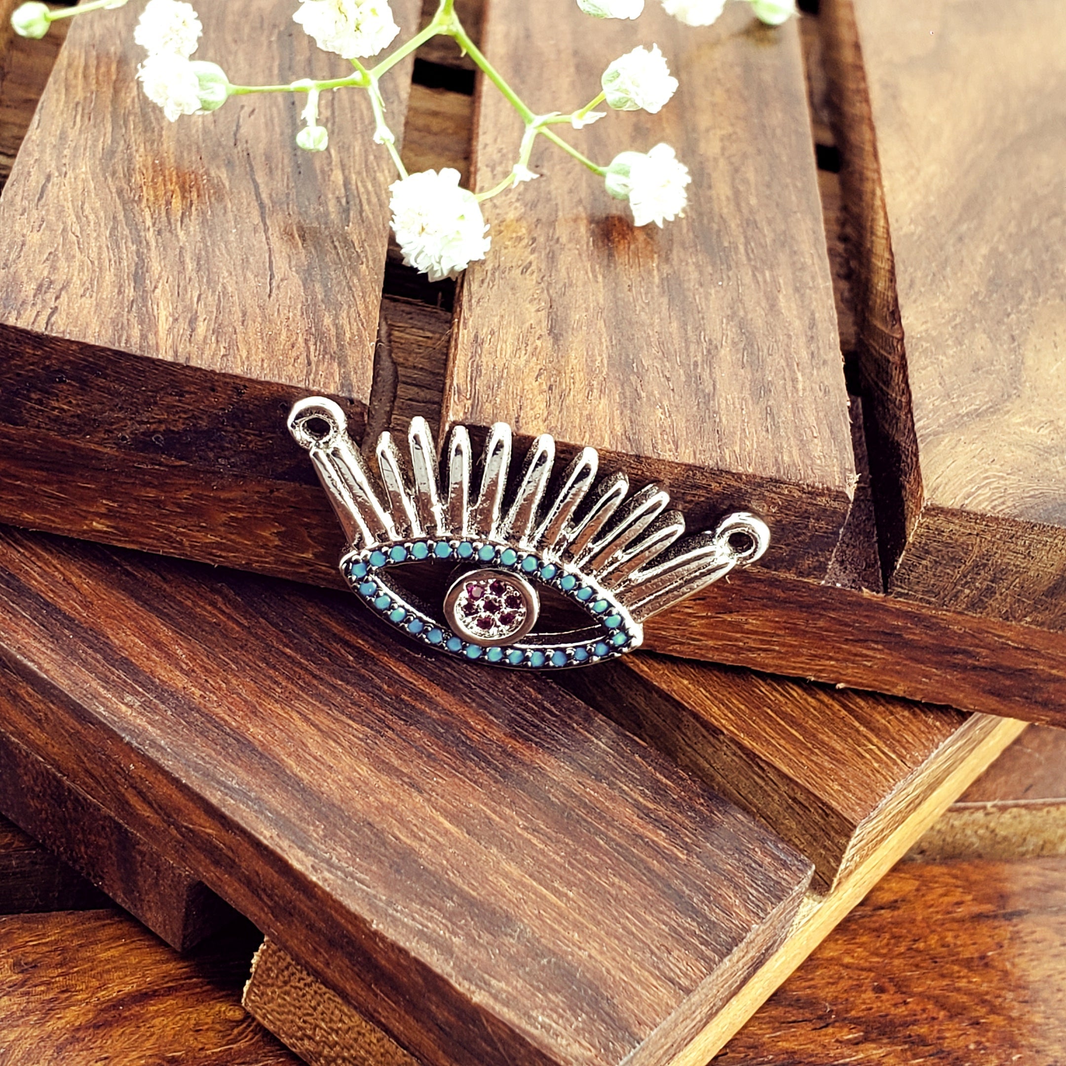 Eyelash Evil Eye Silver Blue American Diamond Pendant Centre Pcs For Women