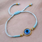 Evil eye Copper Sky Blue Cubic Zirconia Thread adjustable Bracelet Women