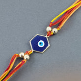 Hexagon Evil Eye Dark Blue Beads Thread Rakhi For Men