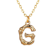 Copper Gold Initial Letter Alphabet A Bamboo Necklace Pendant Chain Women
