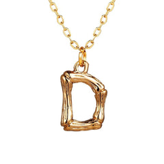 Copper Gold Initial Letter Alphabet A Bamboo Necklace Pendant Chain Women
