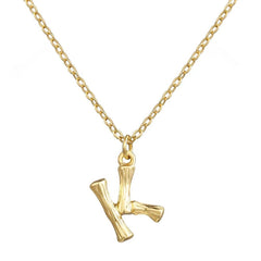 Copper Gold Initial Letter Alphabet A Bamboo Necklace Pendant Chain Women