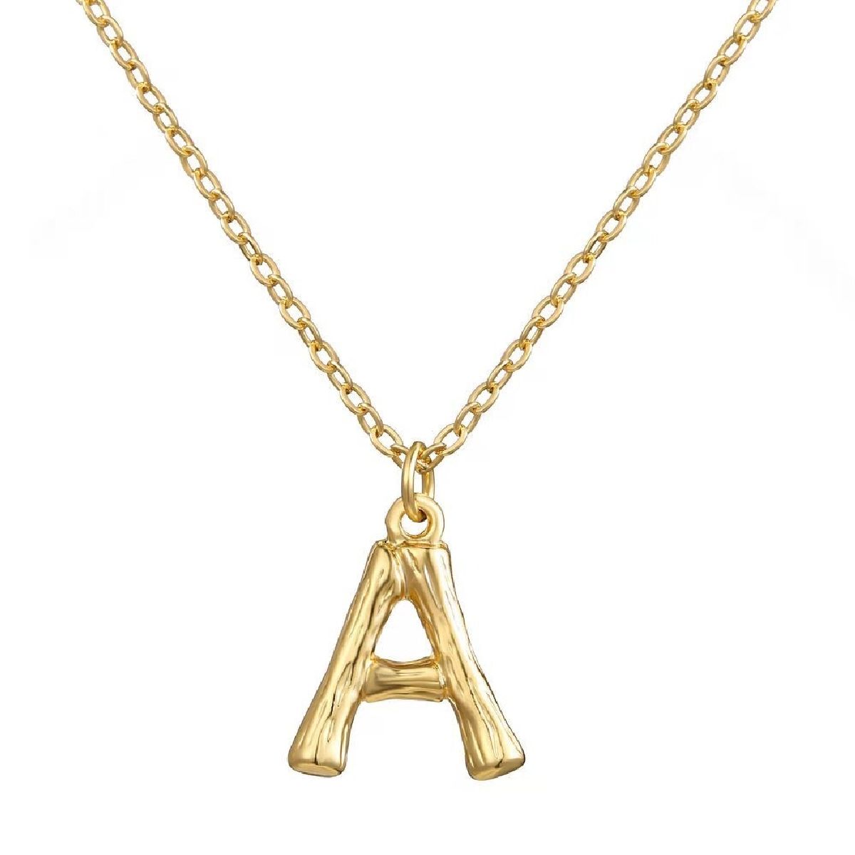 Copper Gold Initial Letter Alphabet A Bamboo Necklace Pendant Chain Women
