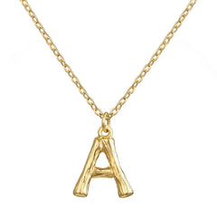 Copper Gold Initial Letter Alphabet A Bamboo Necklace Pendant Chain Women