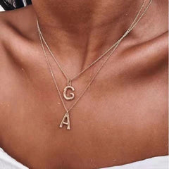 Copper Gold Initial Letter Alphabet A Bamboo Necklace Pendant Chain Women