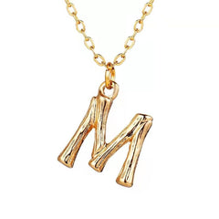 Copper Gold Initial Letter Alphabet A Bamboo Necklace Pendant Chain Women