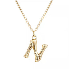 Copper Gold Initial Letter Alphabet A Bamboo Necklace Pendant Chain Women
