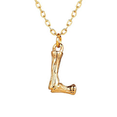 Copper Gold Initial Letter Alphabet A Bamboo Necklace Pendant Chain Women