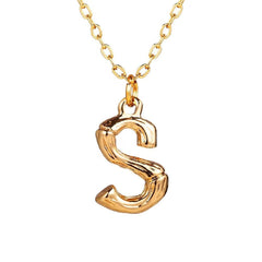 Copper Gold Initial Letter Alphabet A Bamboo Necklace Pendant Chain Women